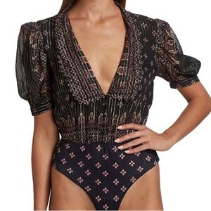 Hemant & Nandita Metallic Stripe Bodysuit, Black Made in India - Size M